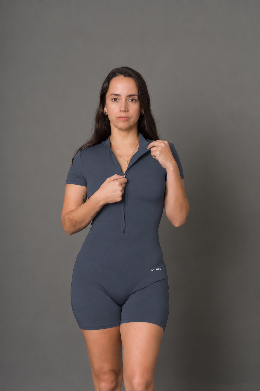 Enterizo short manga corta con cierre Navy